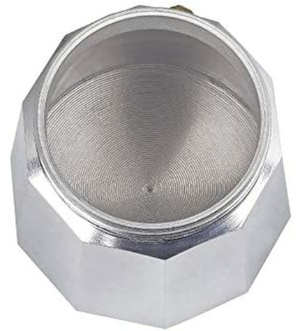 Zilverkleurige JATA Italiaanse koffiepot CCA6 met 6 kopjes, aluminium moka pot voor huis en koken, visible handle and spout.