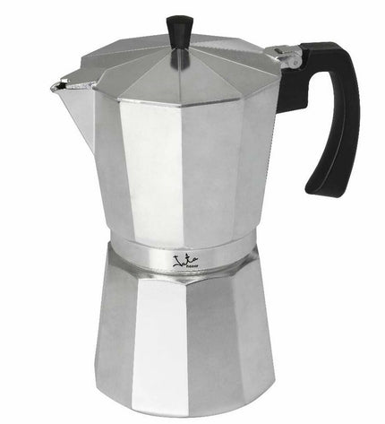 JATA Italiaanse koffiepot CCA9 aluminium zilverkleurig for 9 cups, ideal for brewing traditional Italian coffee at home.