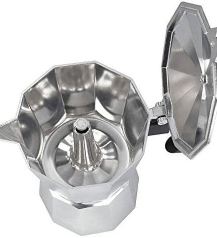 JATA Italiaanse koffiepot CCA12 in zilverkleurig aluminium with 12 cups, suitable for brewing traditional Italian coffee.