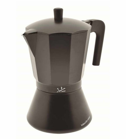 JATA Italiaanse koffiepot CFI9 in zwart aluminium with 9 cups, ideal for home brewing coffee and tea.