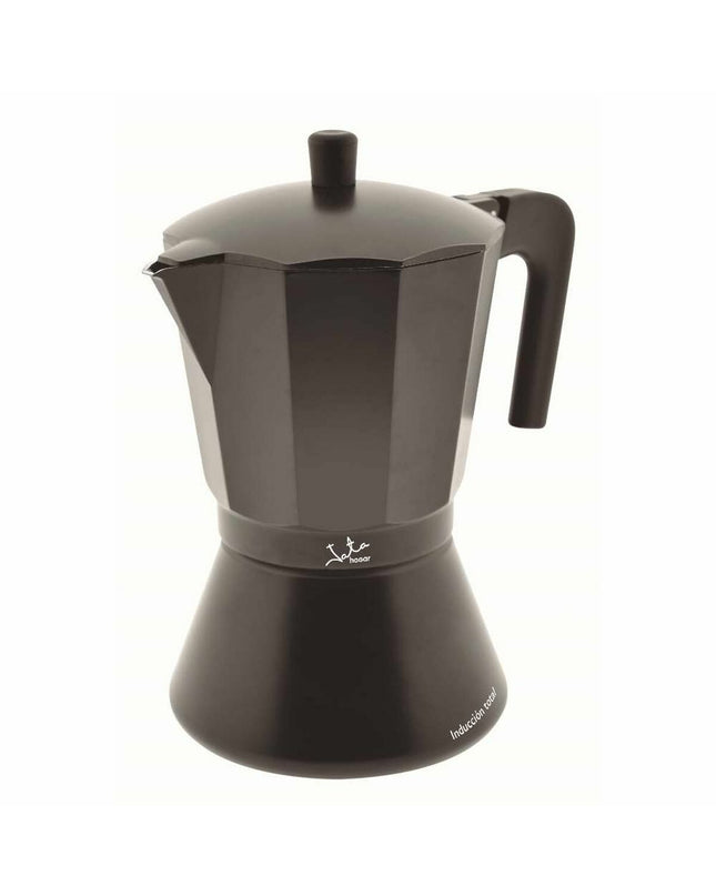 JATA Italiaanse koffiepot CFI9 in zwart aluminium with 9 cups, ideal for home brewing coffee and tea.