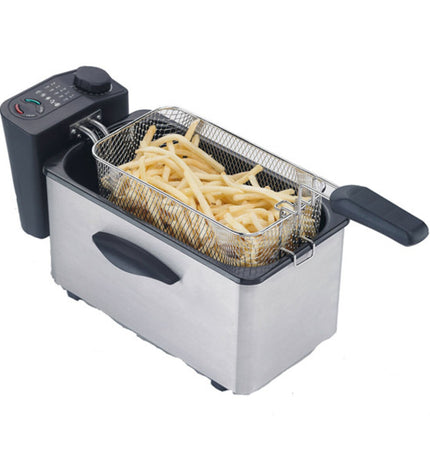 Silver COMELEC deep fryer with 1L capacity and 2000W power, compact electric kitchen appliance for frying food.