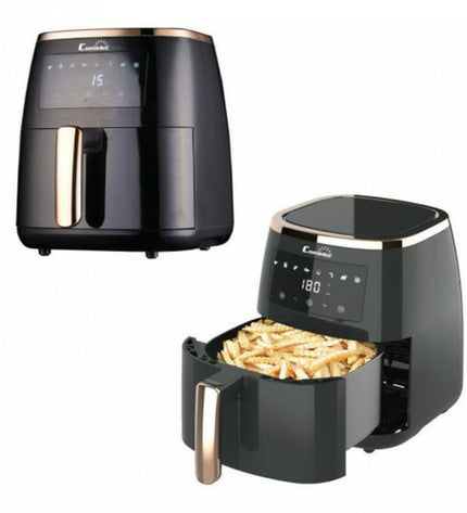 Black COMELEC FA5004 air fryer with 5L capacity, 1500W to 1800W power, compact electric kitchen appliance for healthy frying.