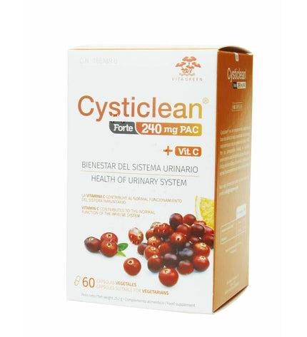 CYSTICLEAN Forte digestive supplement box with 60 capsules, health and personal care vitamins and mineral supplement.