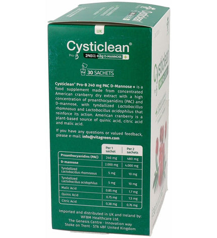 CYSTICLEAN Vitamin C supplement box with 30 tablets, for health and personal care, vitamins, minerals, and supplements.