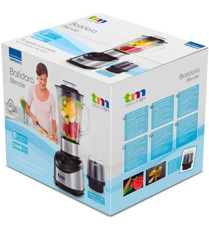 TM Electron 500W electric mixer with 1.5L capacity, shown on a kitchen countertop, showcasing its compact design and control dial.