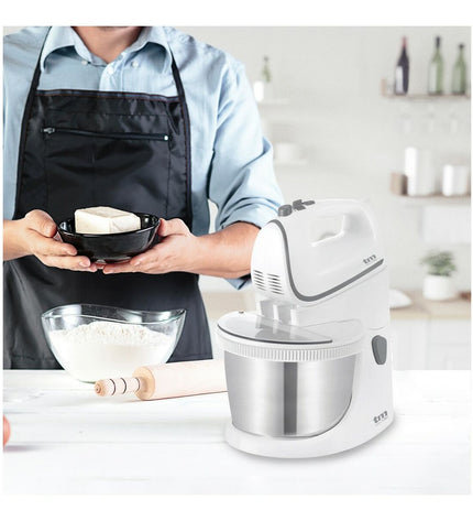 TM Electron 400W hand mixer with mixing bowl, compact electric kitchen appliance for baking and cooking.