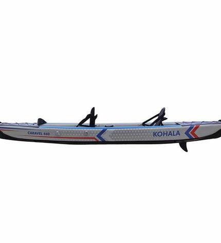 Kohala Kajak Caravel 440 cm for outdoor watersport, showing the sleek, blue kayak with seating and paddle in natural water setting.