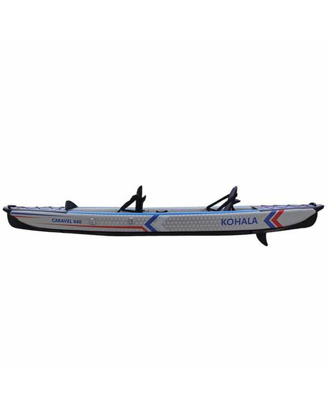 Kohala Kajak Caravel 440 cm for outdoor watersport, showing the sleek, blue kayak with seating and paddle in natural water setting.