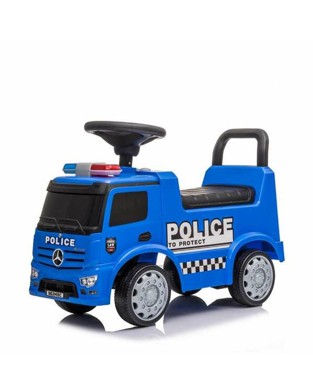 Mercedes Benz Actros police truck toy in blue, a detailed miniature vehicle for play and outdoor fun.