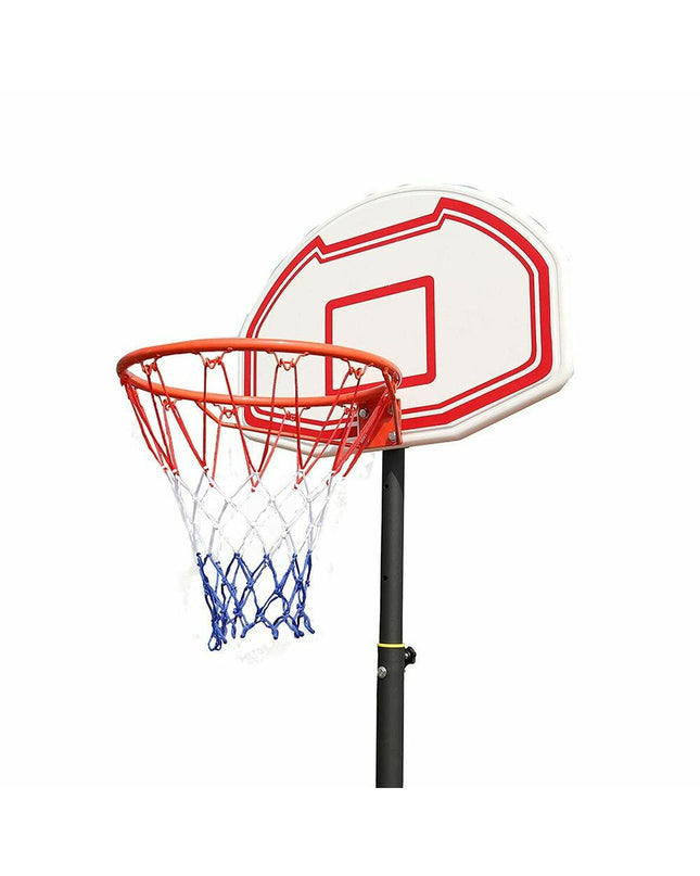 BigBuy Fun basketball hoop for outdoor play, adjustable height from 1.62 to 2.10 meters, suitable for kids and sports games.