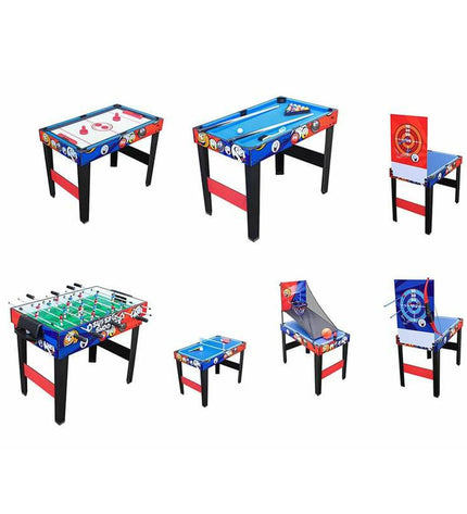 Ociotrends Multi-spel tafel 7-in-1 speelgoed en games, versatile play table with colorful game accessories and components.