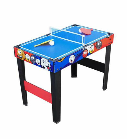 Ociotrends 7-in-1 multi-game table for kids, featuring colorful game accessories and a sturdy wooden design for family fun.