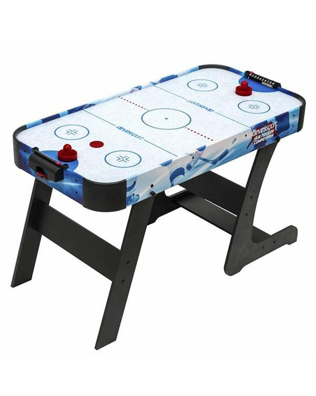 Foldable Devessport hockey table by BigBuy Fun with 122x60.5x71 cm size, featuring colorful hockey game accessories on a wooden surface.