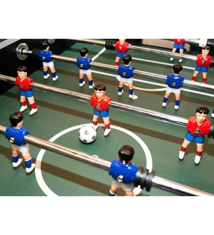 BigBuy Fun Tafelvoetbal Diamond game in red and blue, with players, goalposts, and a playfield measuring 147x80x88 cm.