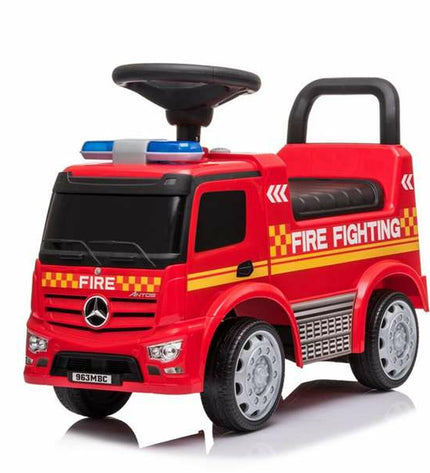 Red Sonic Mercedes Actros fire truck toy, detailed model vehicle for play and collection, with realistic features.