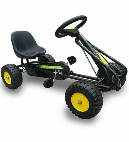 Black Pedalauto Go Kart for kids, featuring a sturdy frame and large wheels, designed for outdoor fun by BigBuy Fun.