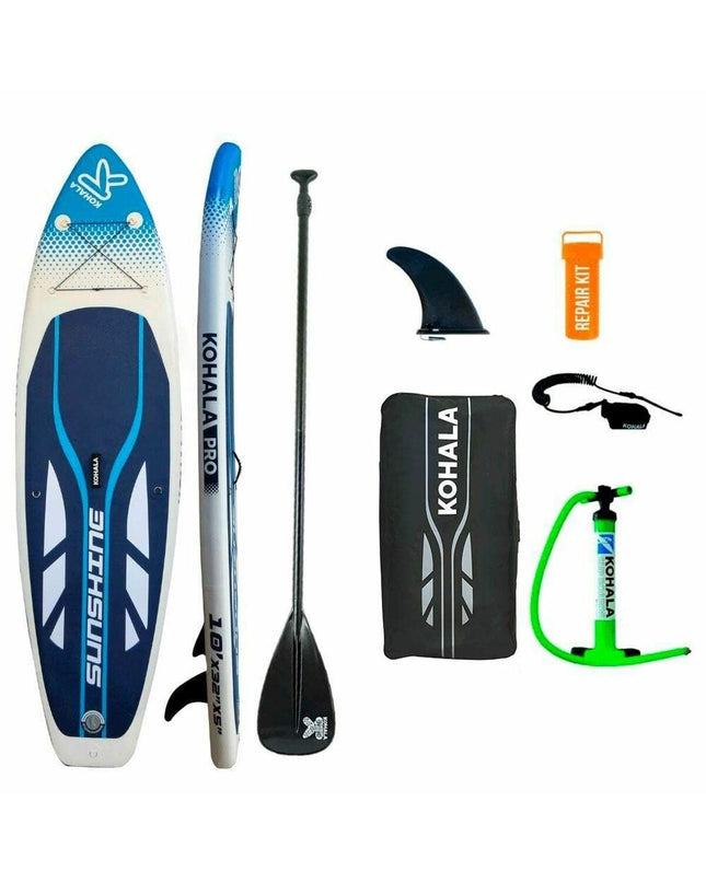Inflatable SUP board with accessories, Kohala Sunshine in white, designed for water sports, by BigBuy Fun, size 305x81x12 cm