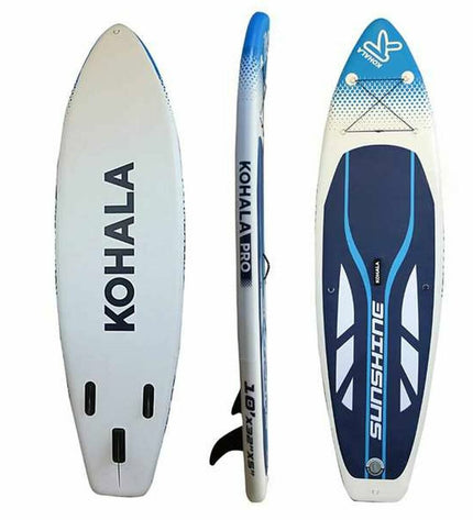 BigBuy Fun inflatable SUP board Kohala Sunshine in white with accessories, 305x81x12 cm, for outdoor water sports.