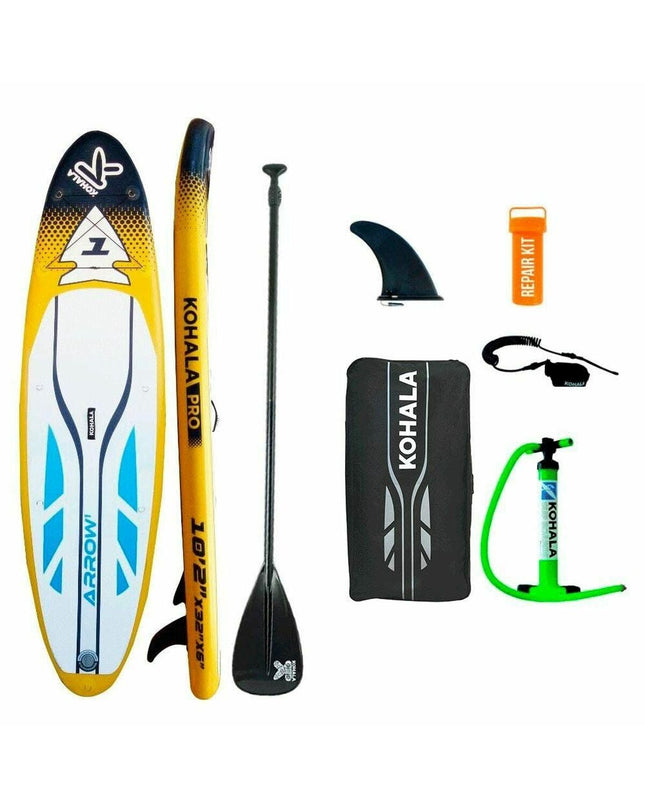 Yellow inflatable SUP board with accessories, Kohala Arrow 1, BigBuy Fun, for sport and outdoor water activities, 310x81x15 cm.