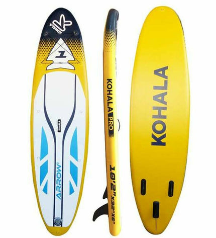 Yellow inflatable SUP board with accessories, Kohala Arrow 1, for water sports and outdoor use, branded BigBuy Fun.