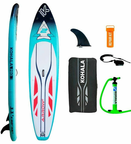 Blue inflatable SUP board with accessories, Kohala Arrow 2, for water sports, 335 x 75 x 15 cm, by BigBuy Fun.