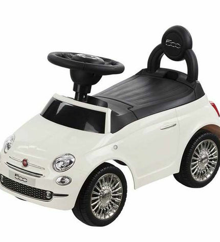 White Fiat 500 ride-on toy car for children, featuring realistic design and sturdy construction by BigBuy Fun.