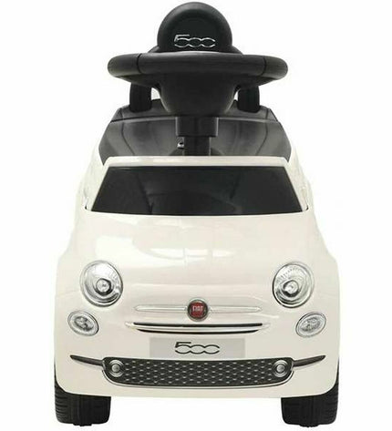 White Fiat 500 Ride On Car toy by BigBuy Fun, designed for kids, featuring realistic car details and sturdy wheels.