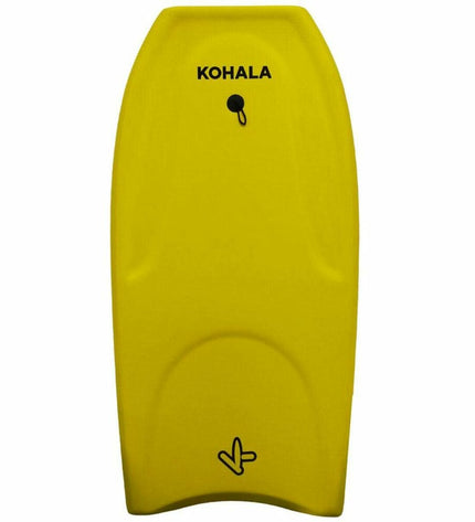 BigBuy Fun Kohala 42-inch yellow bodyboard for watersport, with 107x53.5x5.5 cm dimensions, shown on a beach.