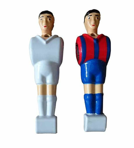 Set of 22 toy figurines of FC Barcelona and Real Madrid players by BigBuy Fun, featuring detailed team uniforms and poses.