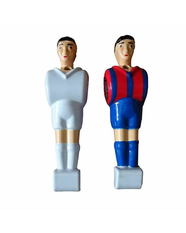 Set of 22 toy figurines of FC Barcelona and Real Madrid players by BigBuy Fun, featuring detailed team uniforms and poses.