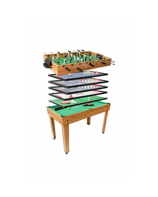 BigBuy Fun Multi-Game Tafel with 7-in-1 design, colorful play surface, and various game accessories for kids, 106.9 x 60.5 x 81 cm