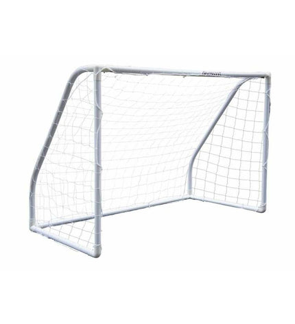 White Devessport football goal measuring 180 x 91 x 120 cm, suitable for outdoor sports with sturdy frame and net.