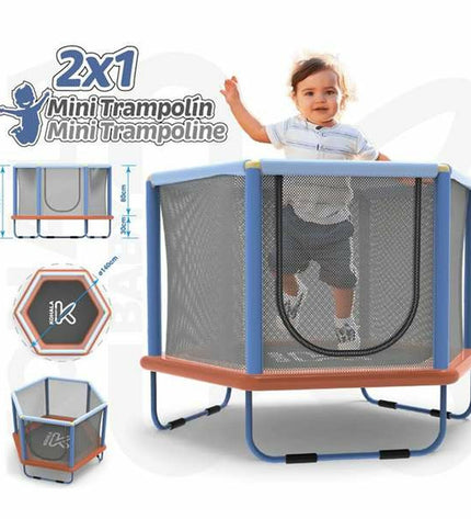 Ociotrends Kindertrampoline with safety net, 140x110 cm, suitable for outdoor fitness and children's exercise activities.