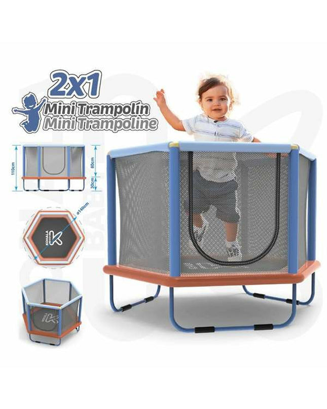 Ociotrends Kindertrampoline with safety net, 140x110 cm, suitable for outdoor fitness and children's exercise activities.