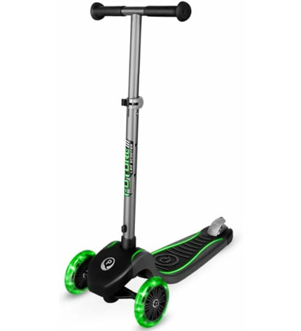 Ociotrends Eco Future scooter with three green wheels, suitable for urban mobility and outdoor sports, featuring a compact design.