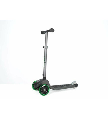Ociotrends Eco Future scooter with three green wheels, sport and outdoor urban mobility device, close-up of the scooter in natural setting.