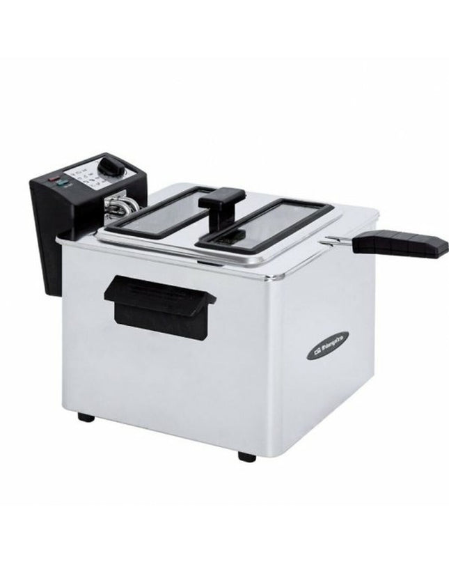 Orbegozo 15258 3000W stainless steel deep fryer for home cooking, compact electric kitchen appliance.