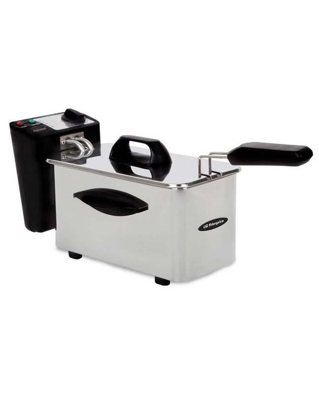 Orbegozo 15636 black 1500W deep fryer with 1.5L capacity, compact electric kitchen appliance for frying at home.