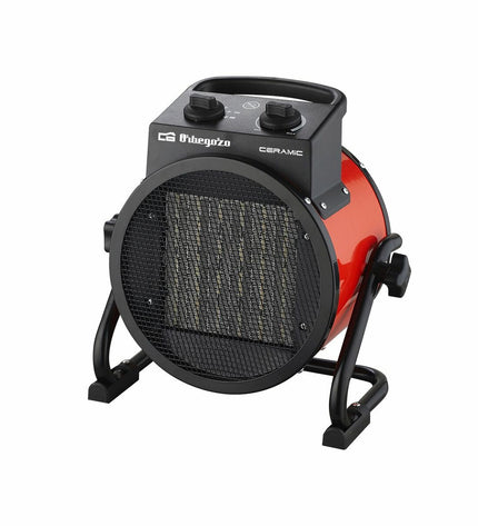 Black Orbegozo 17998 3000W space heater, portable heating device for home comfort, shown in a home setting