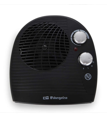Black Orbegozo 16844 2000W portable heater for home and kitchen, compact design with control panel and vents visible.