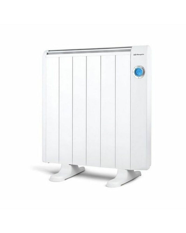 Orbegozo RRE1010 1000W white digital heater, portable home heating device with digital controls and compact design.