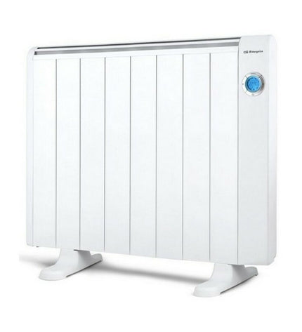 Orbegozo RRE1510 digital heater in white with 1500W, compact design for home heating and portable air conditioning.