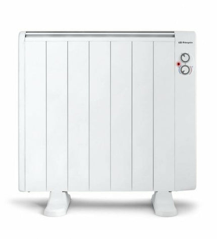 Orbegozo digital heater for 7 rooms, white portable device with control panel, 1300W power for home heating and cooling.