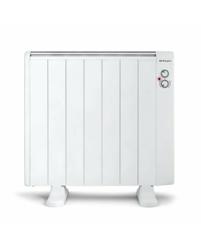 Orbegozo digital heater for 7 rooms, white portable device with control panel, 1300W power for home heating and cooling.