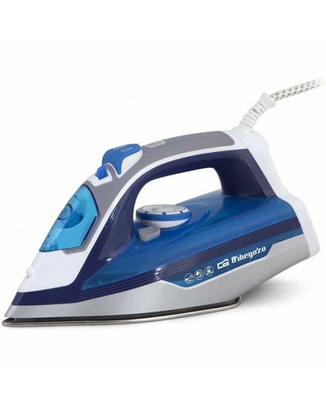 Orbegozo 16907 steam iron with 2000W power, shown with handle, water tank, and soleplate for household ironing tasks.