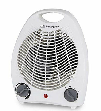Orbegozo FH 5115 white 2000W portable heater for home and cooking, with adjustable temperature controls and compact design.