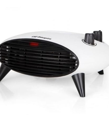 Black Orbegozo 17104 2000W portable heater, suitable for home heating and cooling, with a compact design and control panel visible.