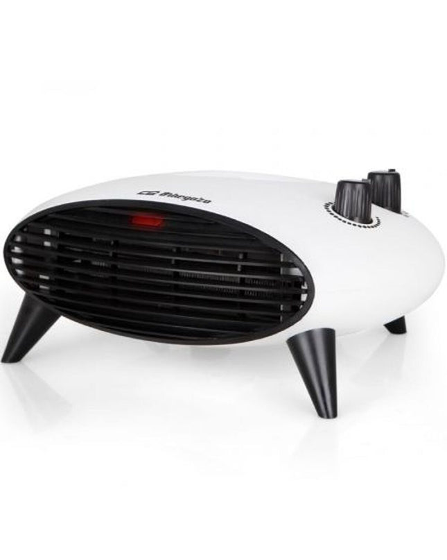 Black Orbegozo 17104 2000W portable heater, suitable for home heating and cooling, with a compact design and control panel visible.