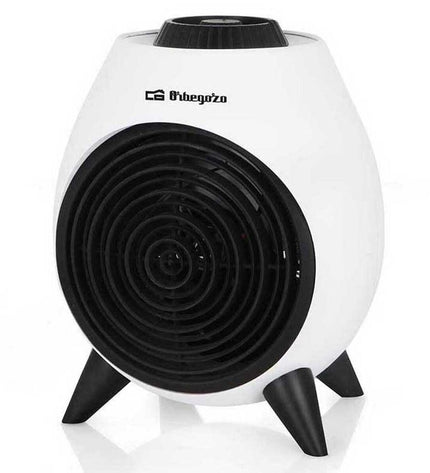 Orbegozo 17365 black portable heater with 1000W and 2000W settings, suitable for home heating and cooling, shown in the image.
